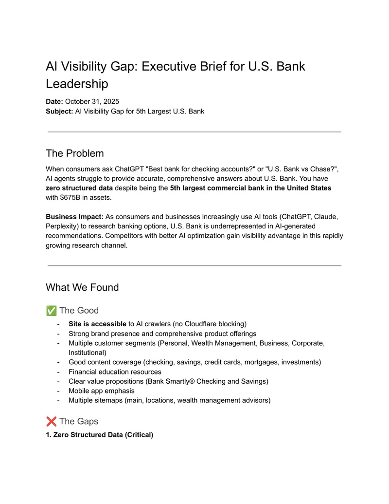 AI Visibility Gap Analysis for U.S. Bank