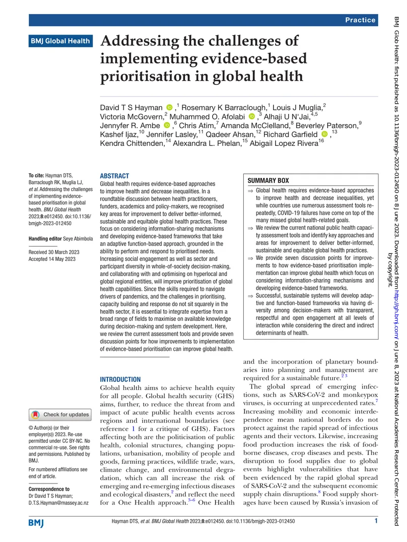 Implementing Evidence-Based Prioritisation in Global Health preview page 1