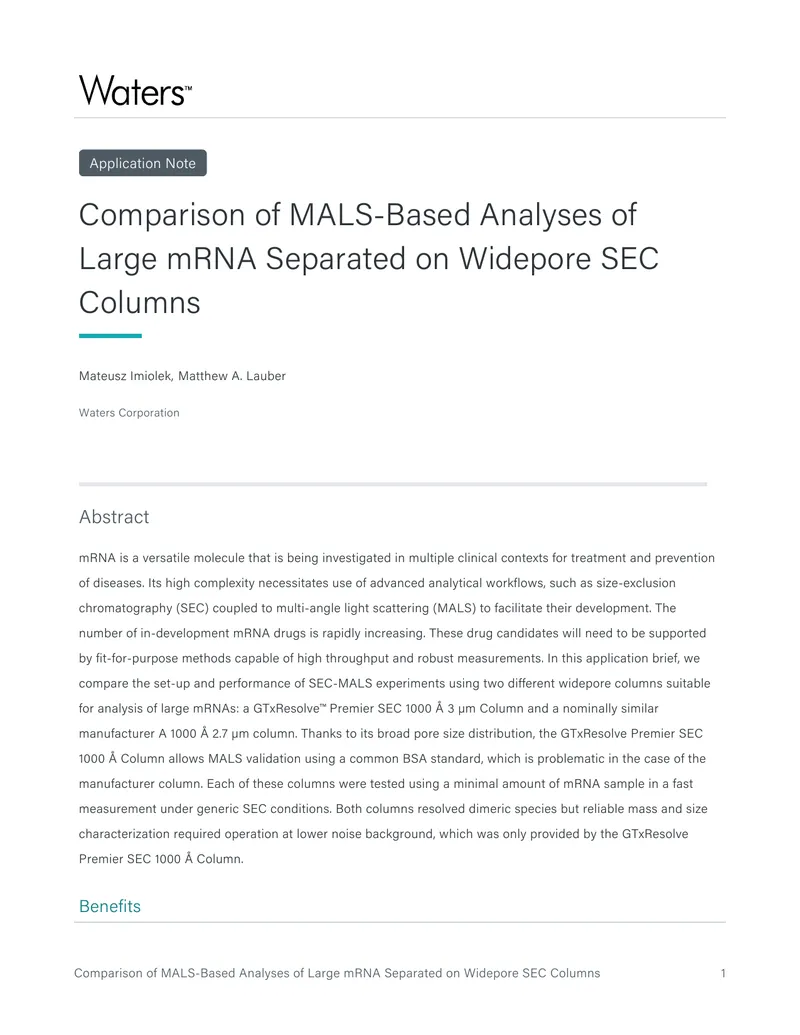Comparison of MALS-Based Analyses of Large mRNA
