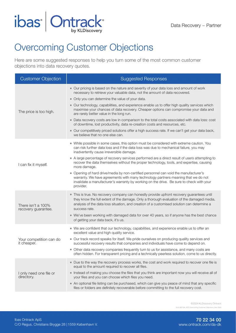 Data Recovery Customer Objection Responses