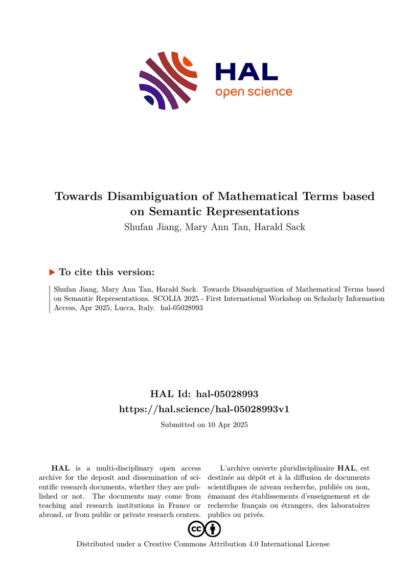 Mathematical Term Disambiguation Using Semantic Representations