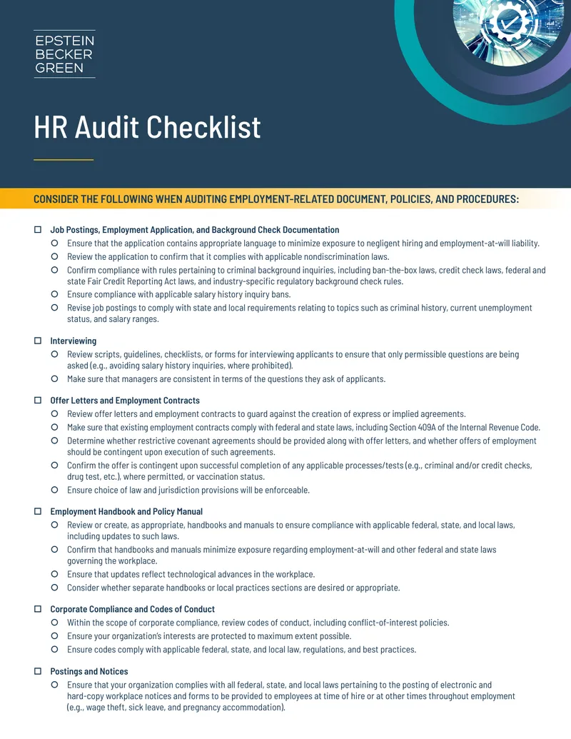 HR Audit Checklist for Employment Policies and Procedures