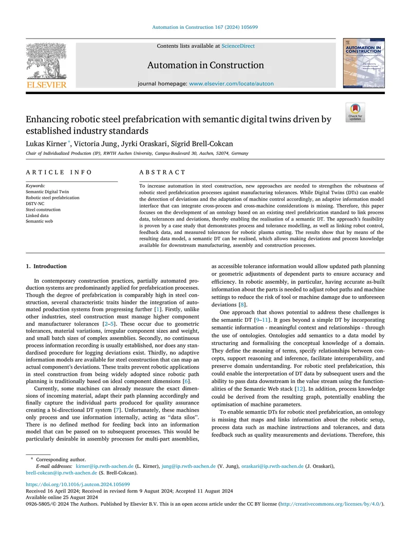 Enhancing Robotic Steel Prefabrication with Semantic Digital Twins