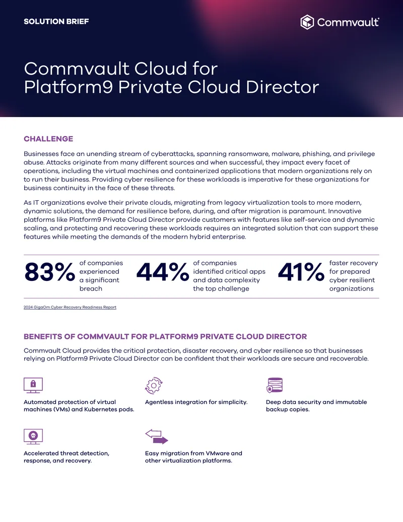 Commvault Cloud Integration with Platform9 Private Cloud Director