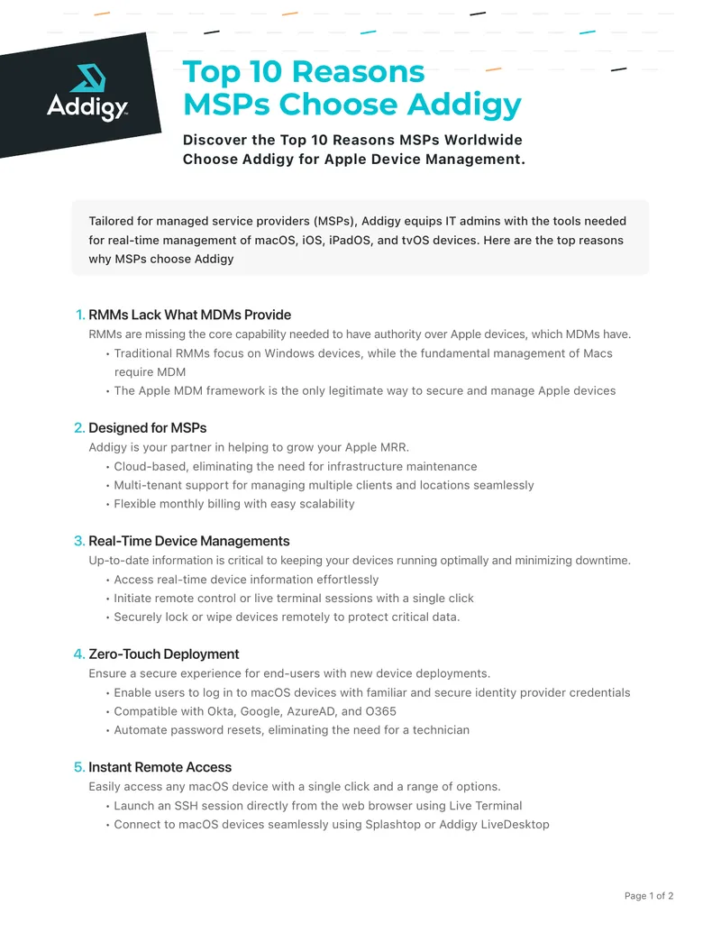 Top Reasons Managed Service Providers Choose Addigy
