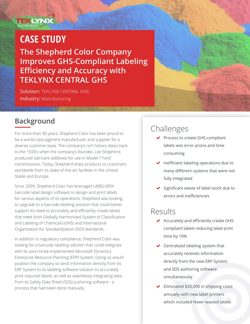 Shepherd Color Implements TEKLYNX CENTRAL GHS Solution