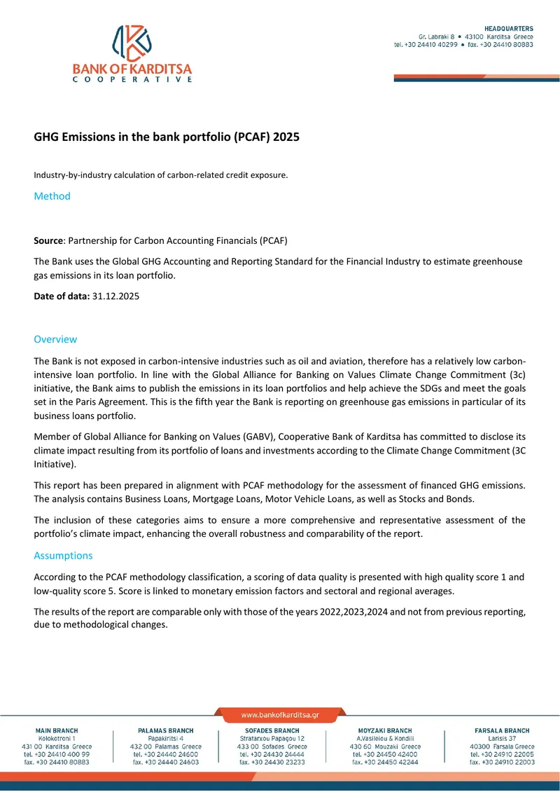 Cooperative Bank of Karditsa Financed Emissions Activity Report 2025