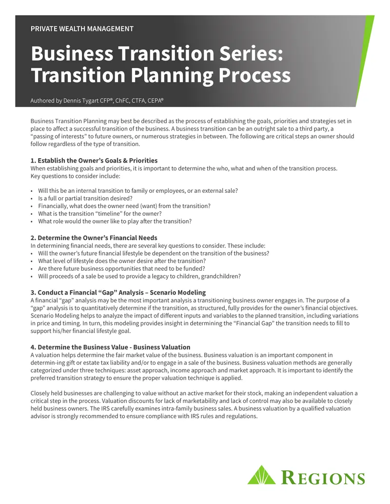 Business Transition Planning Process Guide