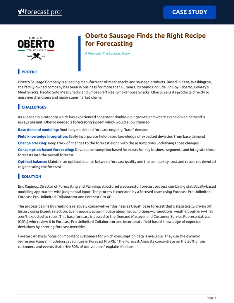 Oberto Sausage Forecasting Case Study