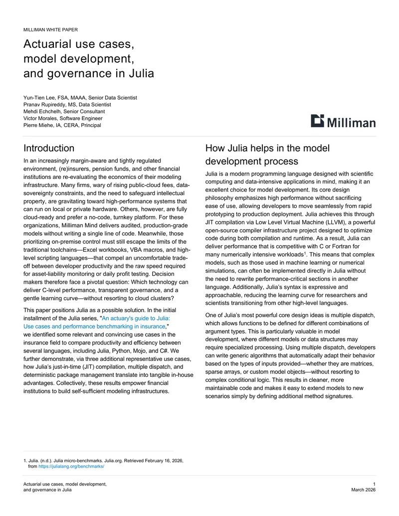 Actuarial Use Cases and Model Development in Julia