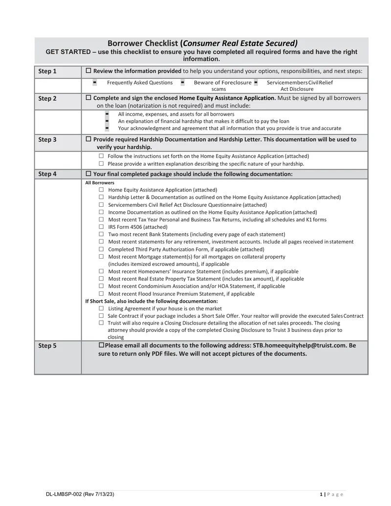 Borrower Checklist for Home Equity Assistance
