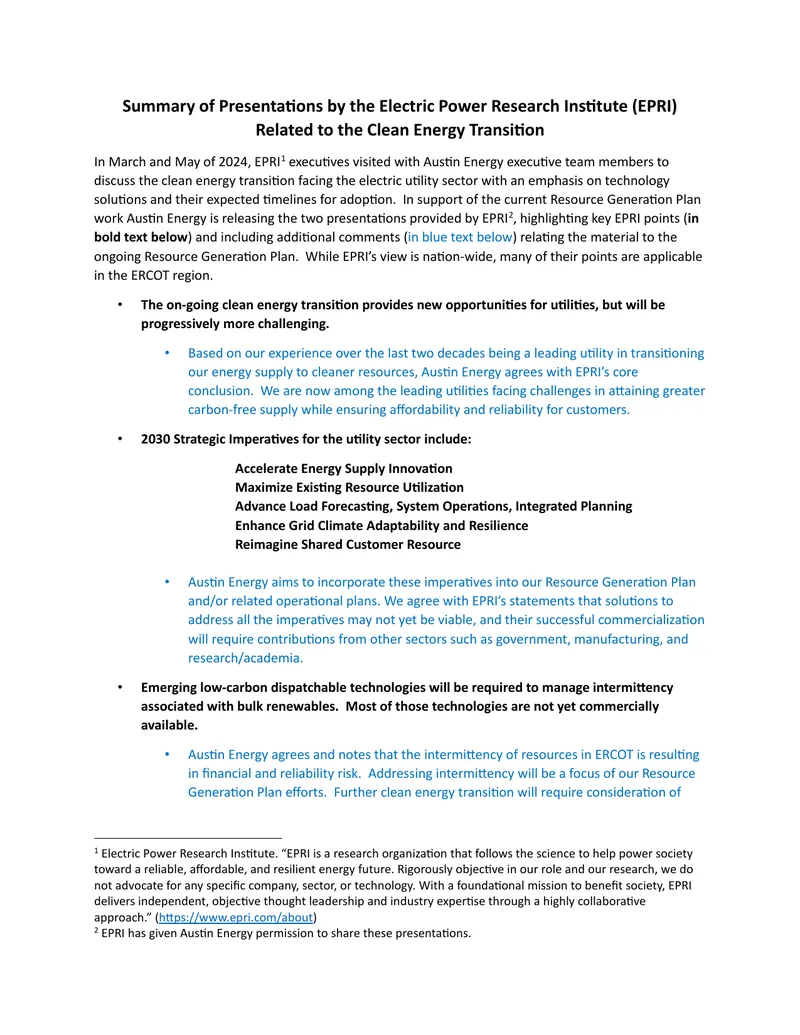 Presentations Summary on Clean Energy Transition