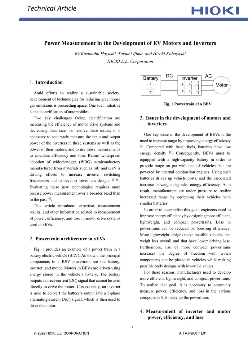 Power Measurement in EV Motor and Inverter Development
