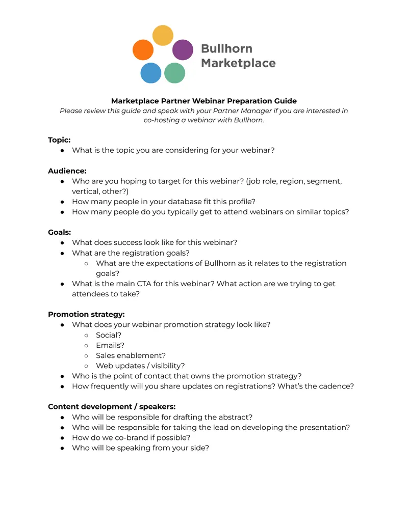 Marketplace Partner Webinar Preparation Guide