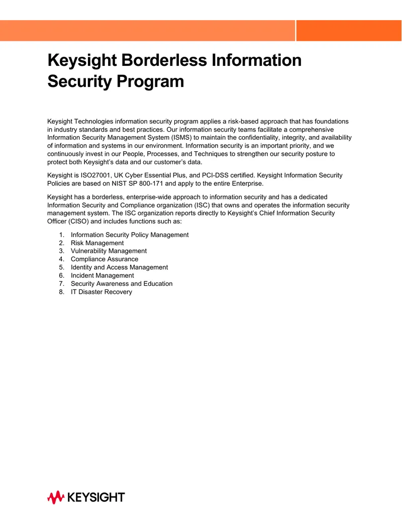 Keysight Borderless Information Security Program Overview