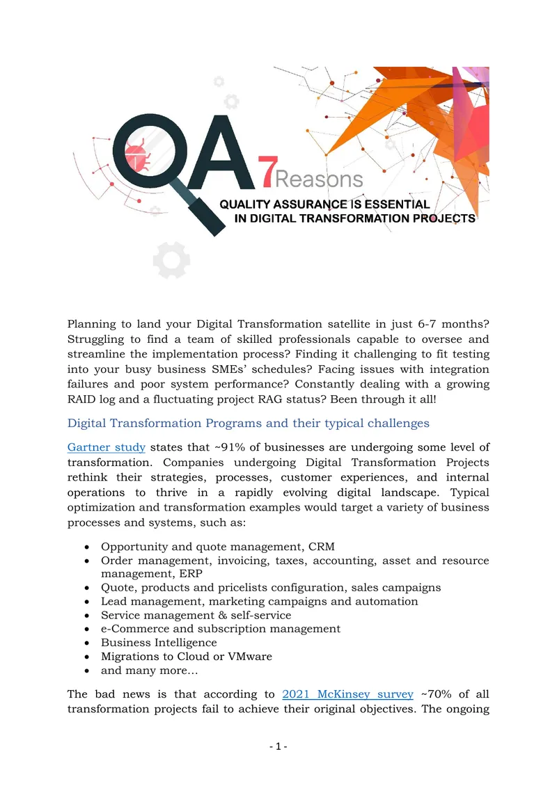 Quality Assurance in Digital Transformation Projects