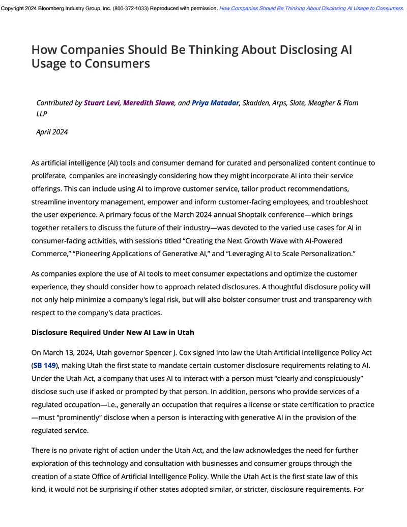 Guidance on AI Usage Disclosure for Companies