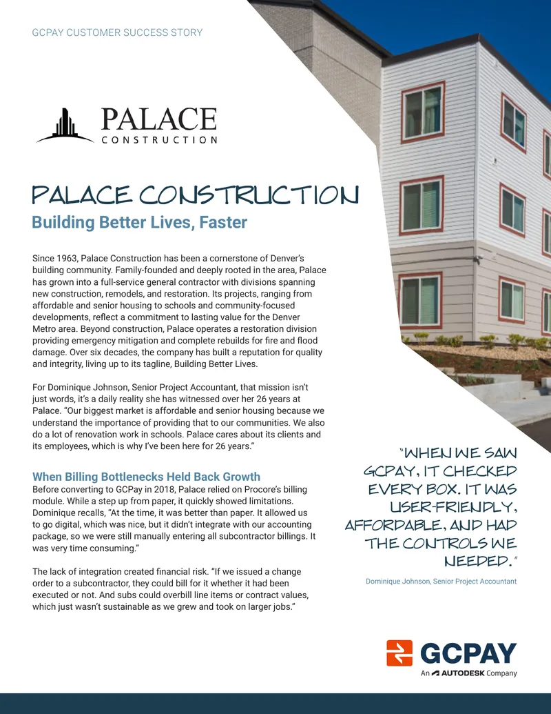 GCPay Implementation at Palace Construction