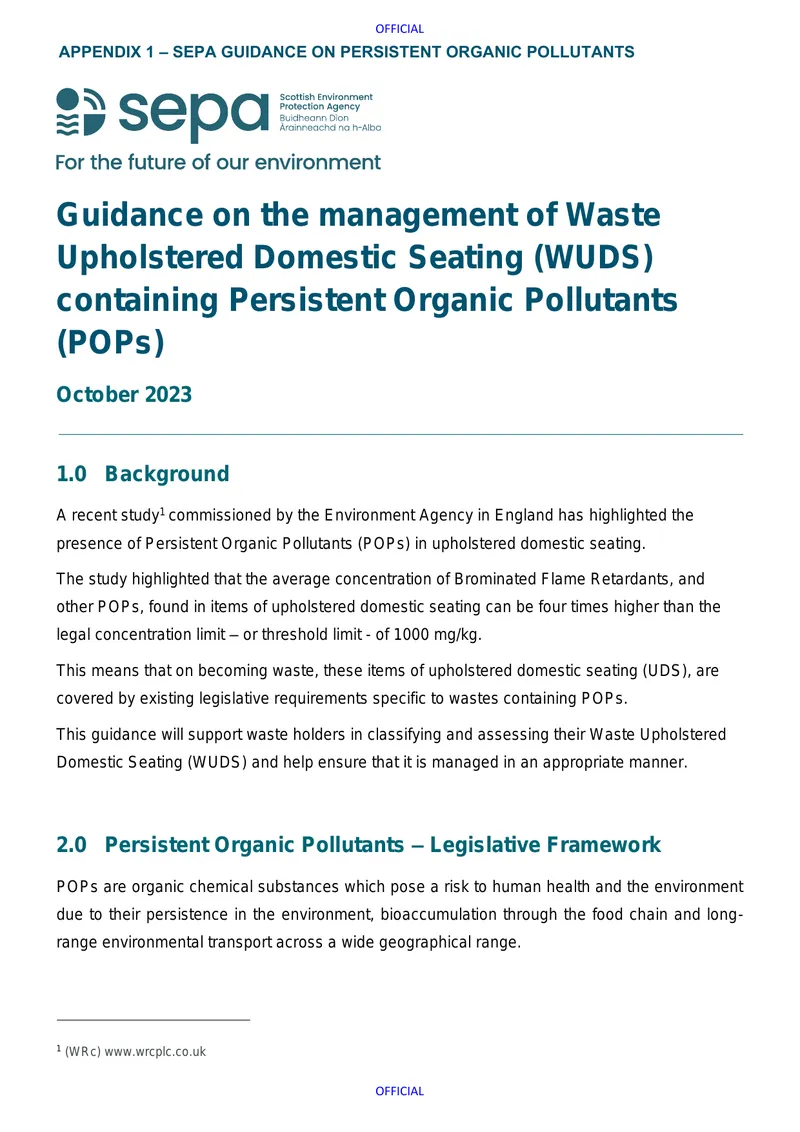 Guidance on Waste Upholstered Domestic Seating Management