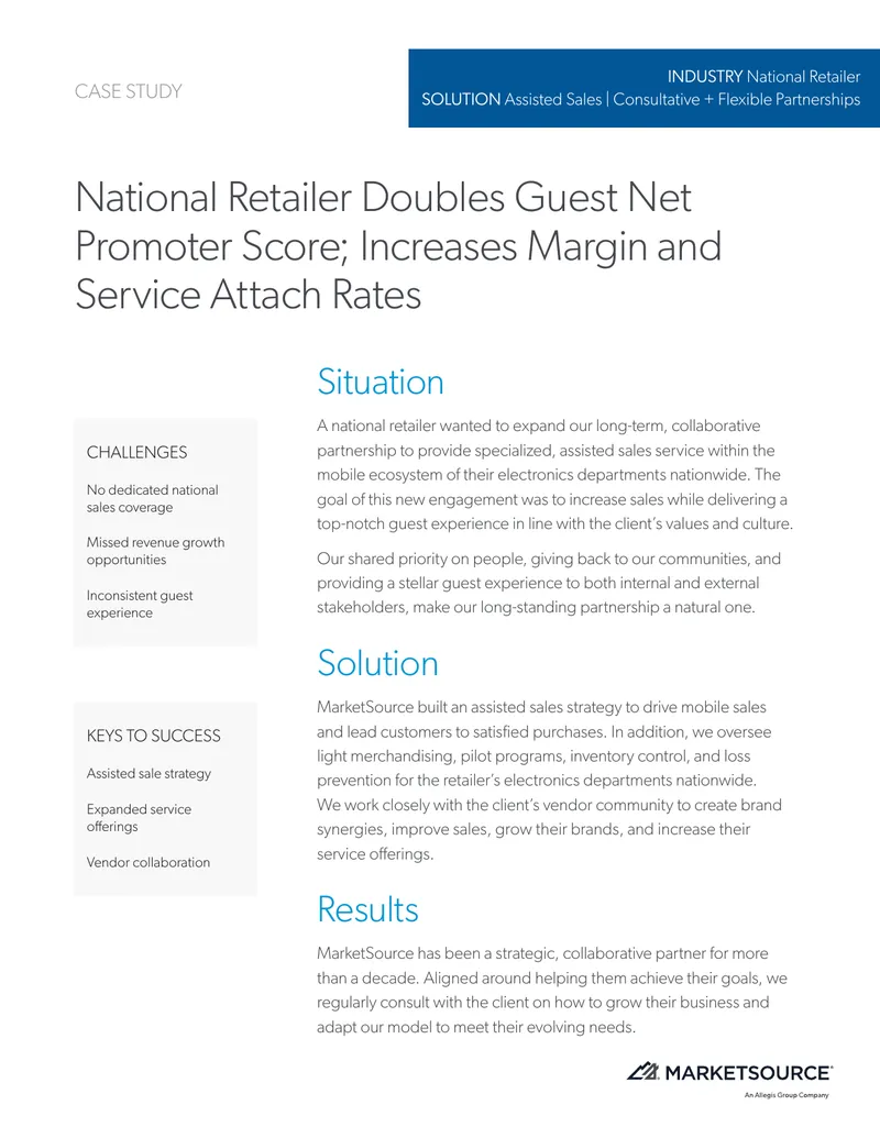 National Retailer Assisted Sales Case Study