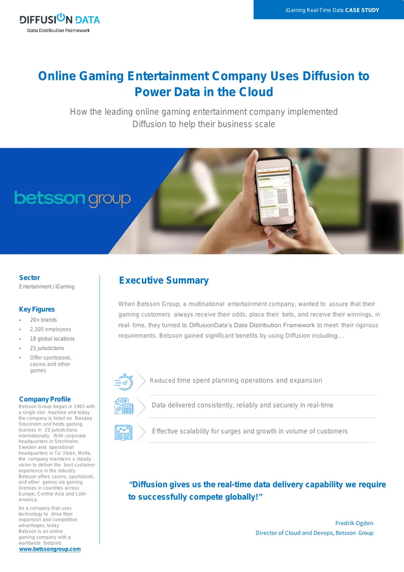 Betsson Group Implements Diffusion for Real-Time Data Delivery