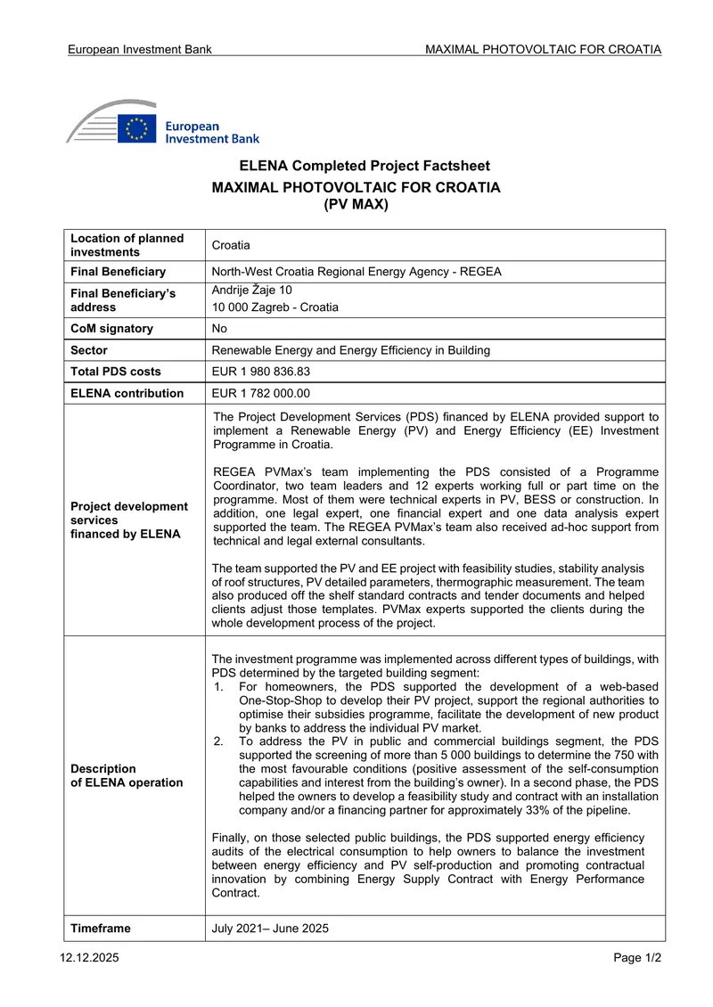 Maximal Photovoltaic Project Development in Croatia