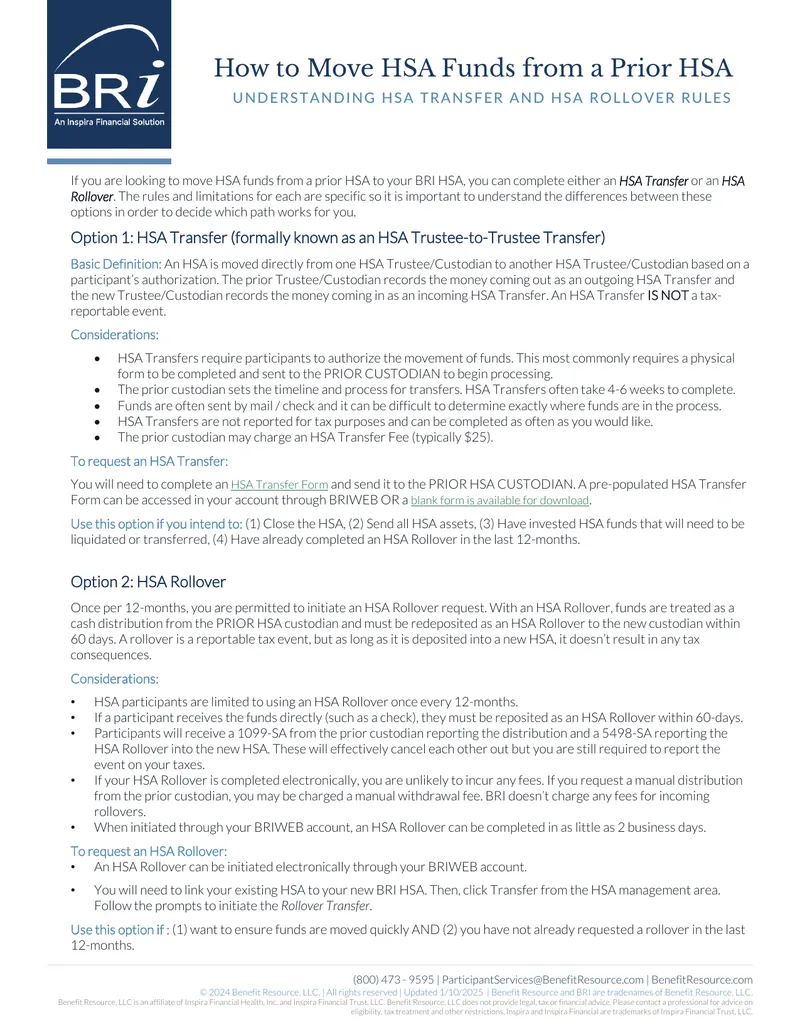 HSA Transfer and Rollover Process Guide