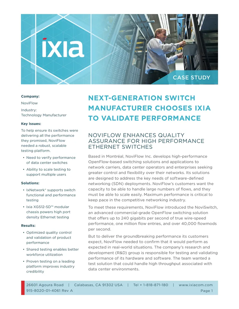 NoviFlow Case Study on Ixia Testing Solutions