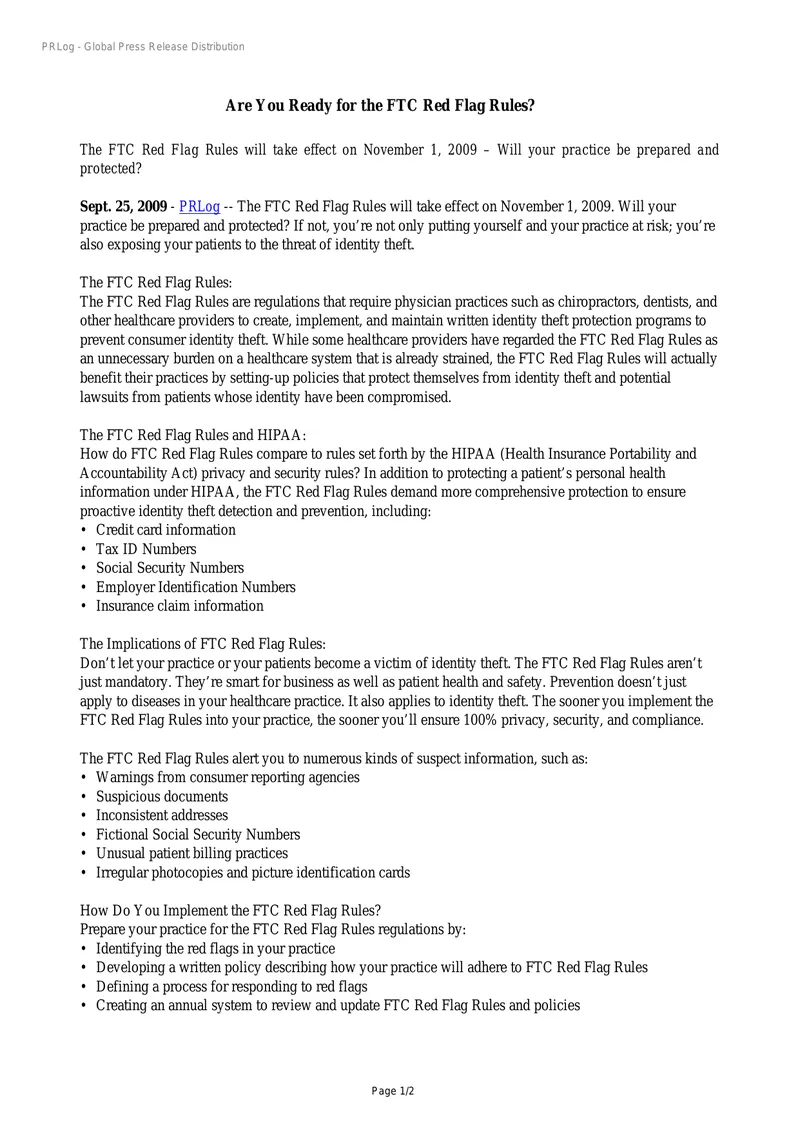 FTC Red Flag Rules Implementation Guide