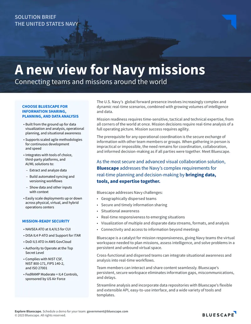Bluescape Solution Brief for U.S. Navy Operations