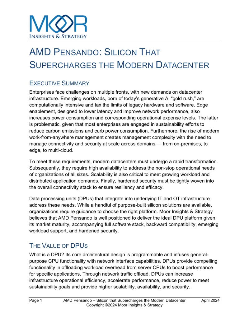 AMD Pensando DPU Platform for Modern Datacenters