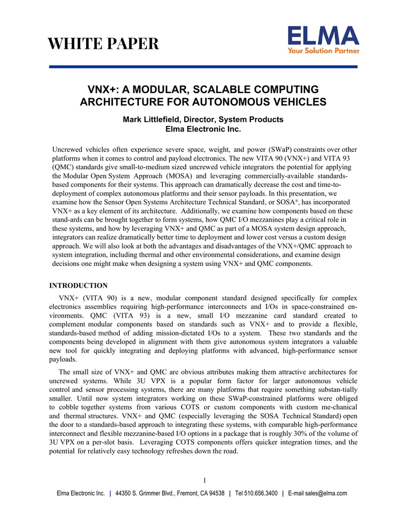 VNX+ Modular Computing Architecture for Autonomous Vehicles