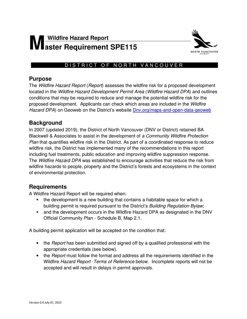 Wildfire Hazard Report for Development Permit Area