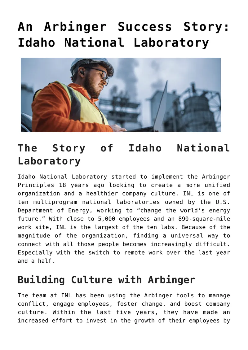 Idaho National Laboratory Arbinger Success Story