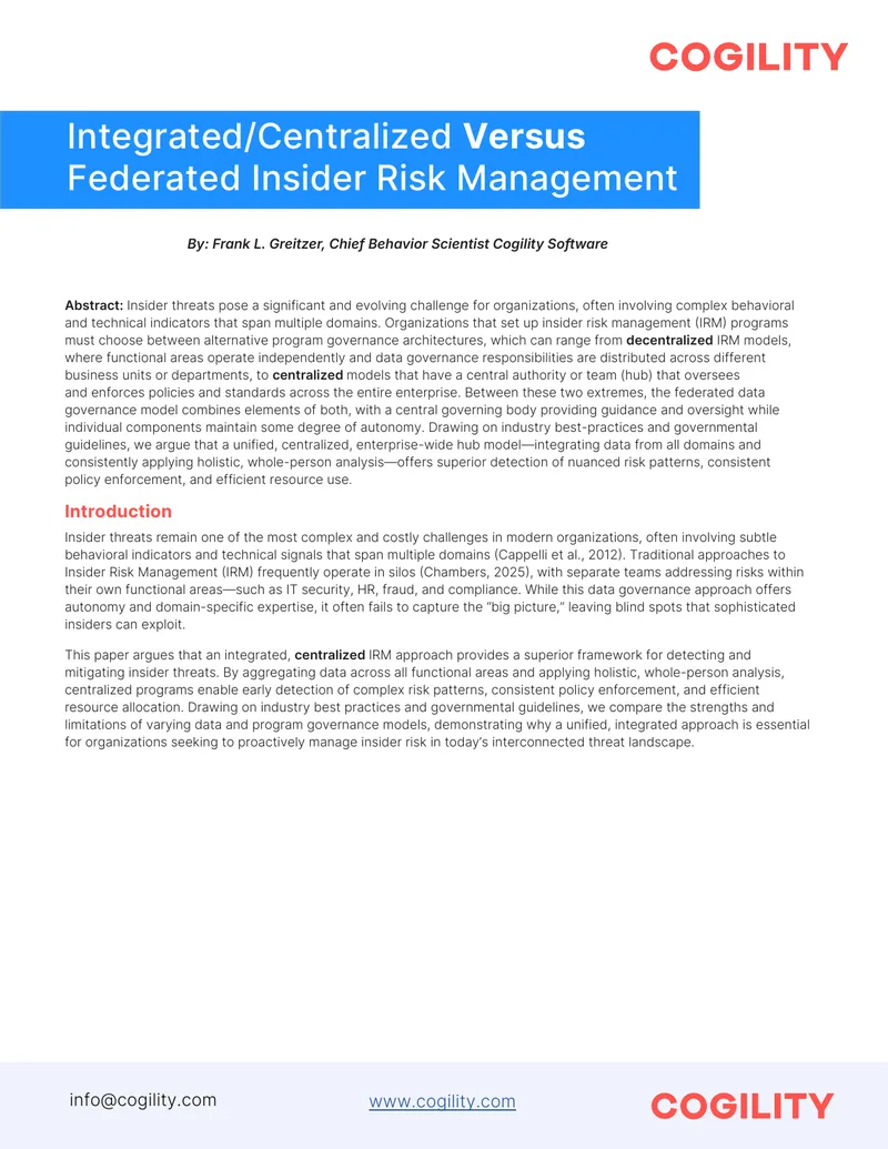 Insider Risk Management Program Governance Models