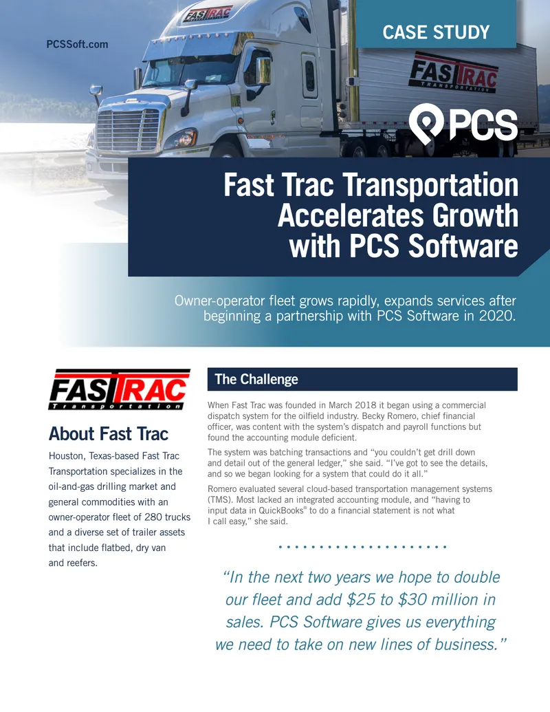 Fast Trac Transportation Case Study on PCS Software Implementation