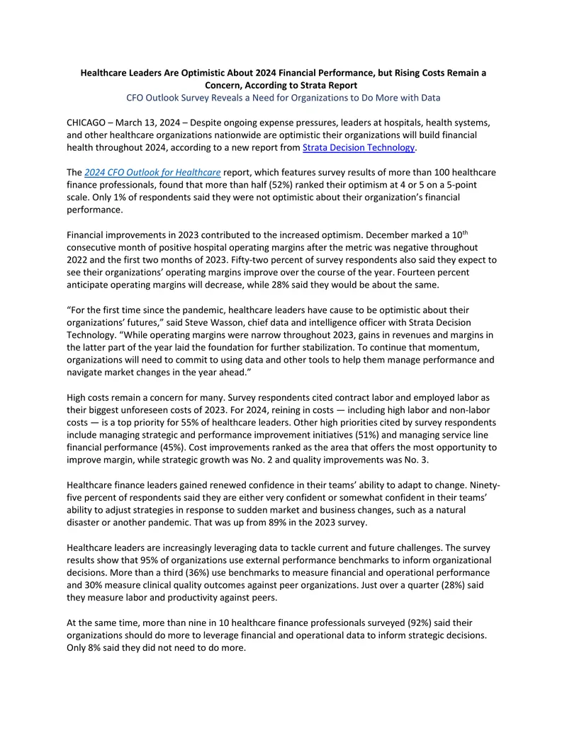2024 CFO Outlook for Healthcare Report