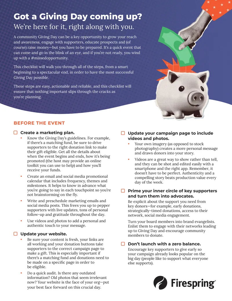 Giving Day Preparation and Execution Checklist