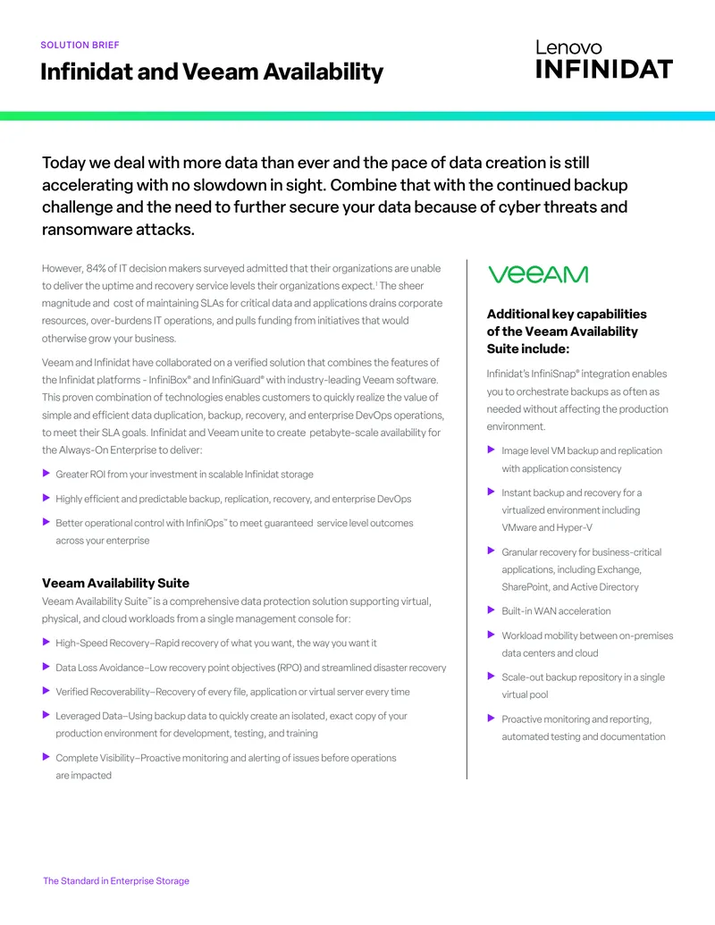 Veeam and Infinidat Data Protection Solution Brief