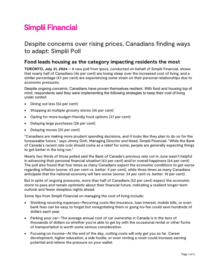 Canadians' Strategies for Managing Cost of Living