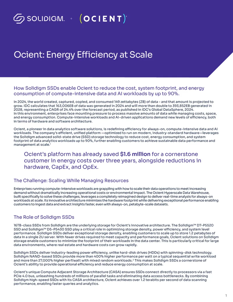 Ocient and Solidigm Collaboration for Data Efficiency