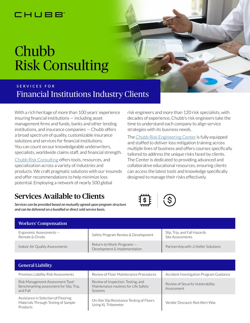 Chubb Risk Consulting Services for Financial Institutions