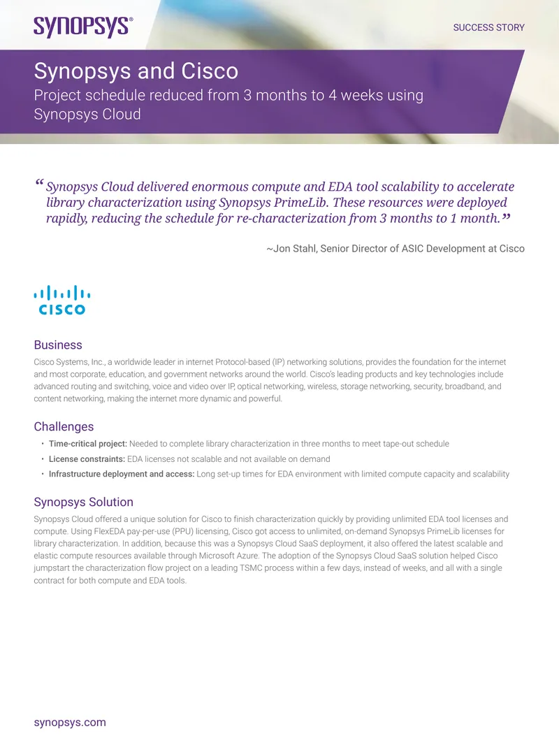 Cisco Systems Success with Synopsys Cloud Solution