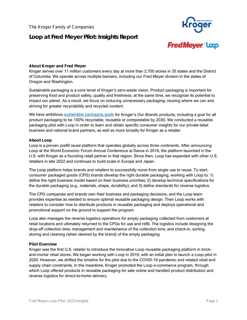 Fred Meyer Loop Pilot Insights Report 2023