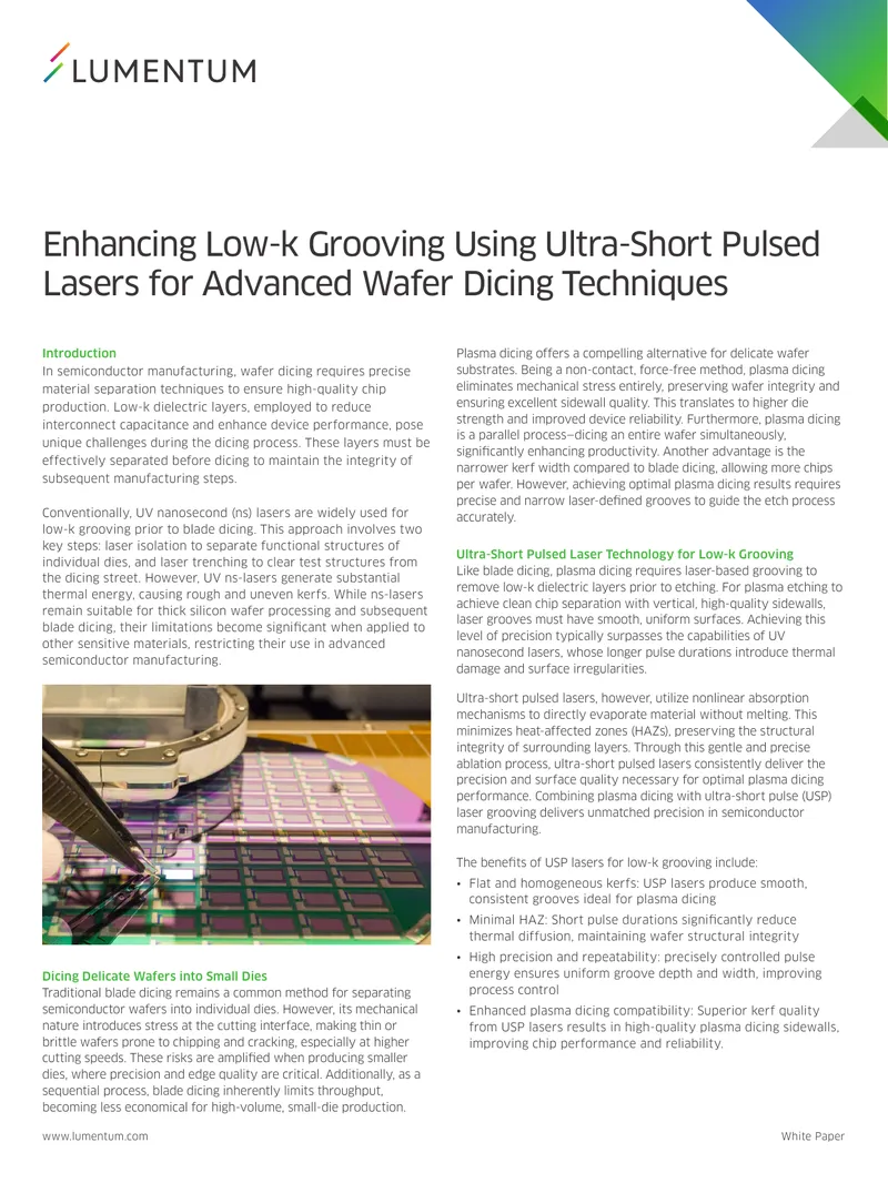 Enhancing Low-k Grooving with Ultra-Short Pulsed Lasers
