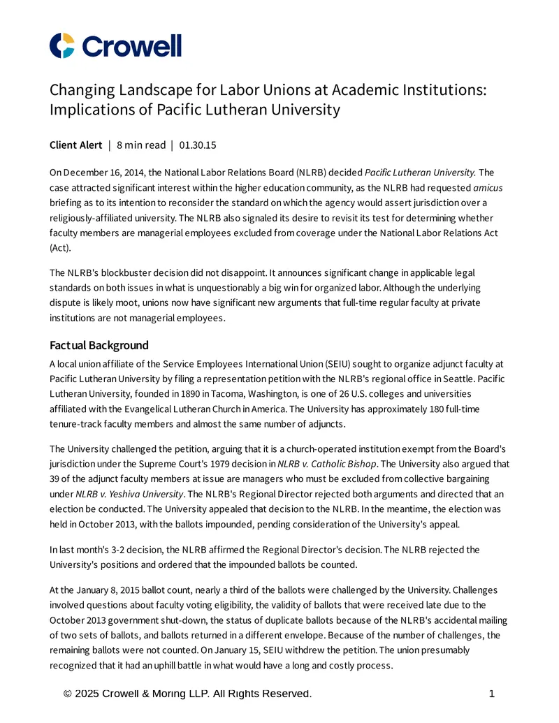 Changing Landscape for Labor Unions at Academic Institutions