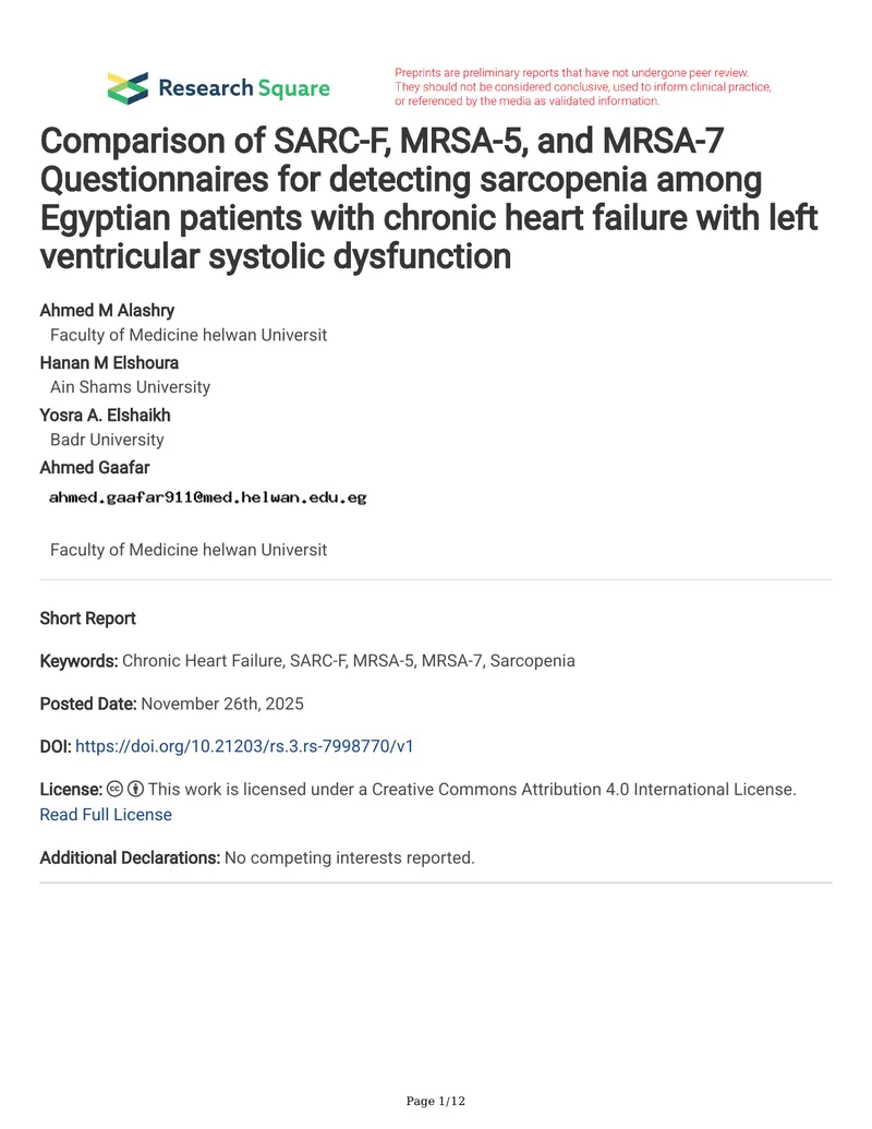 Comparison of Sarcopenia Screening Questionnaires in CHF Patients
