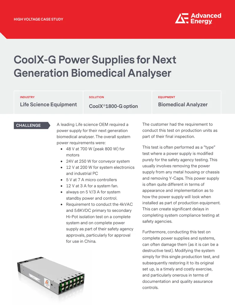 CoolX-G Power Supplies for Biomedical Analyser