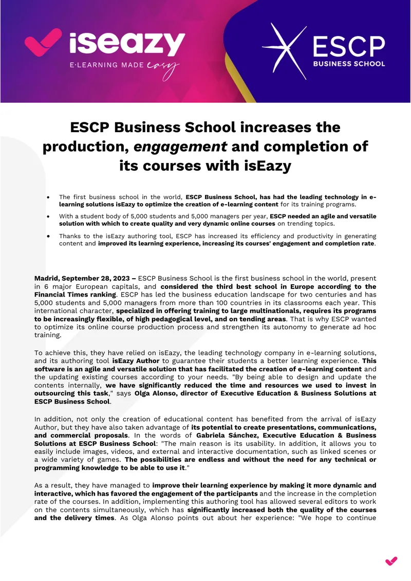 ESCP Business School Enhances E-Learning with isEazy