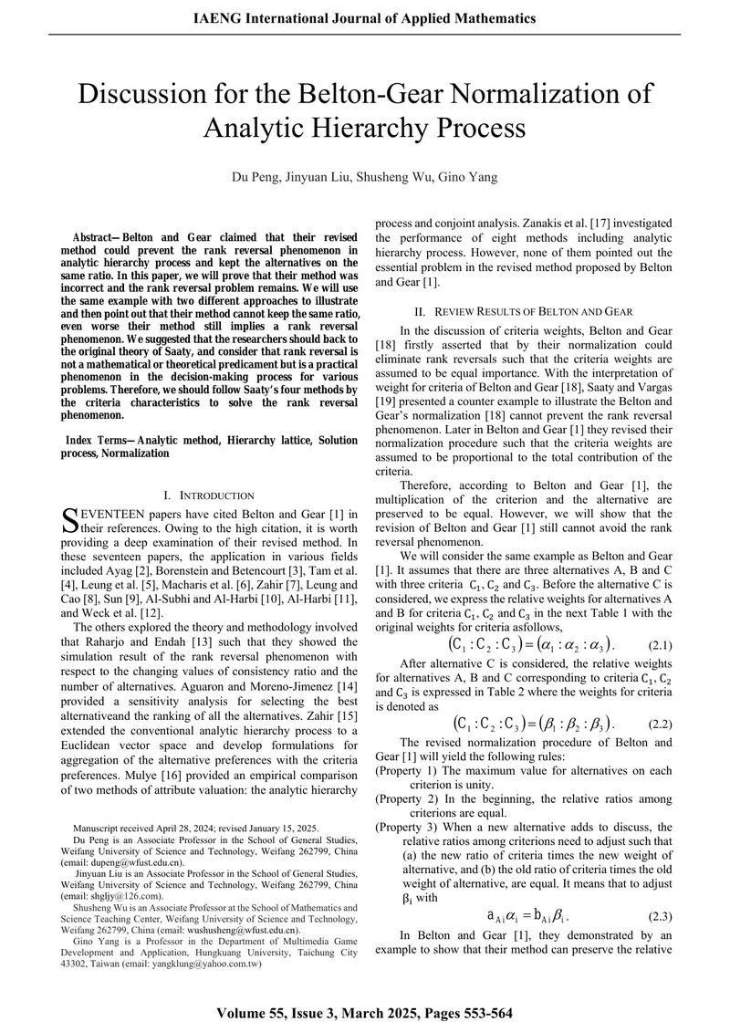 Analysis of Rank Reversal in Analytic Hierarchy Process preview page 1